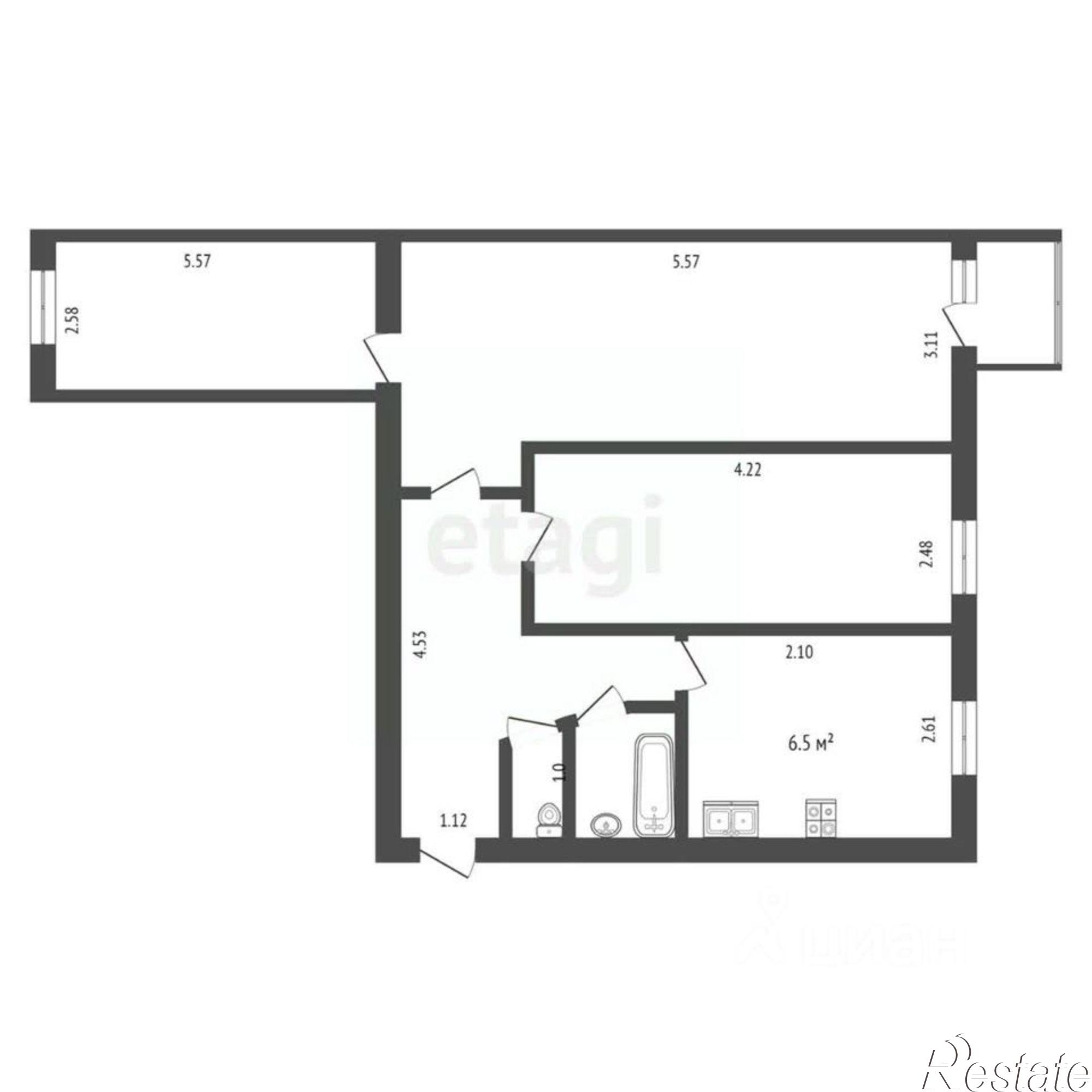 Купить квартиру за 6 800 000 рублей на улица 60 лет ВЛКСМ, 26