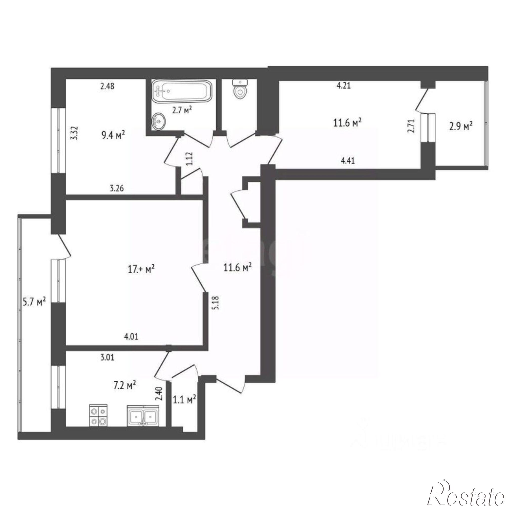 Купить квартиру за 10 400 000 рублей на улица 60 лет ВЛКСМ, 26