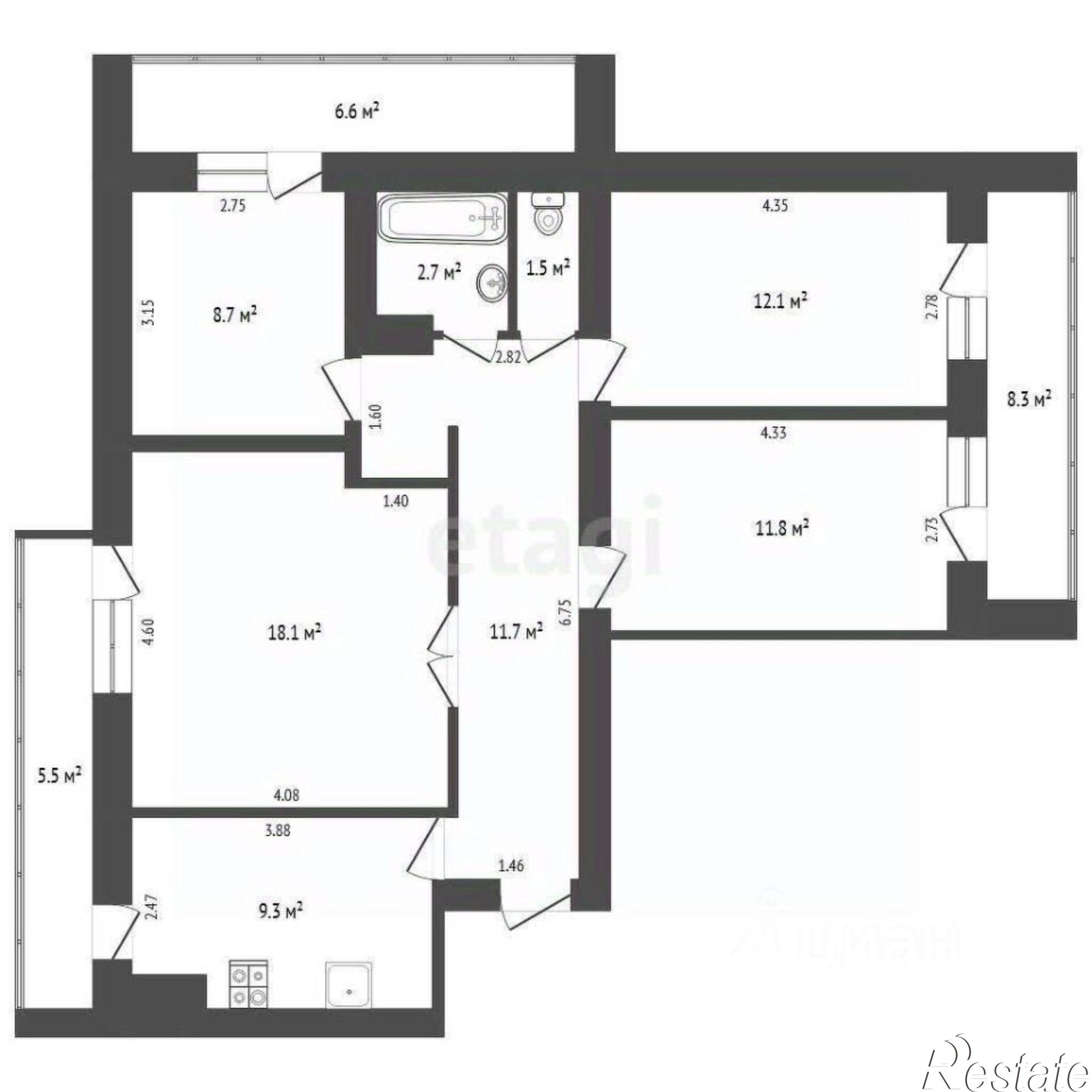 Купить квартиру за 11 000 000 рублей на улица 60 лет ВЛКСМ, 26