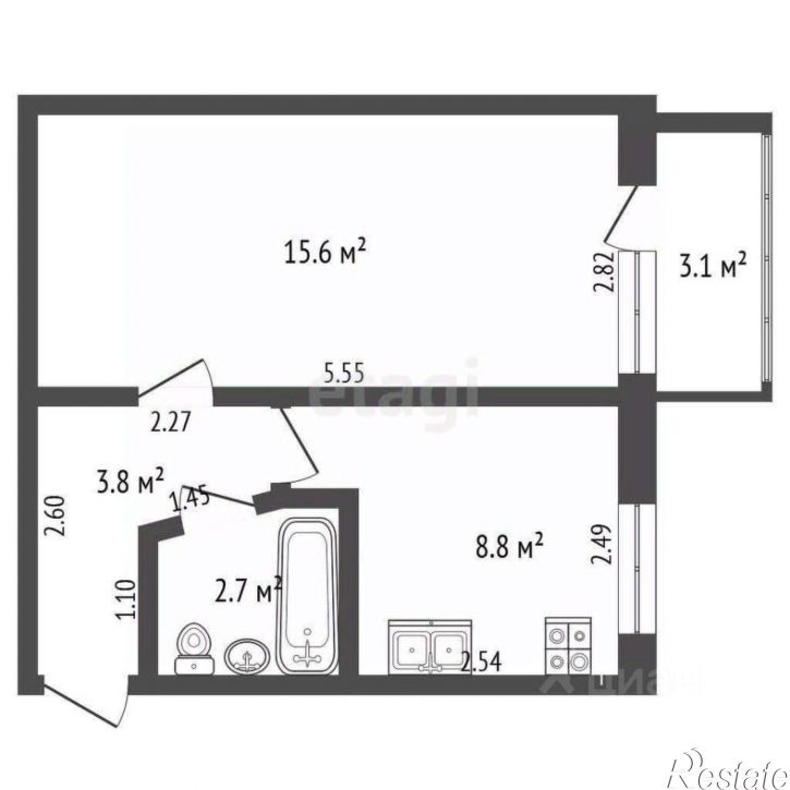 1-комн квартира улица 60-летия Октября, 22А,  д. 22А