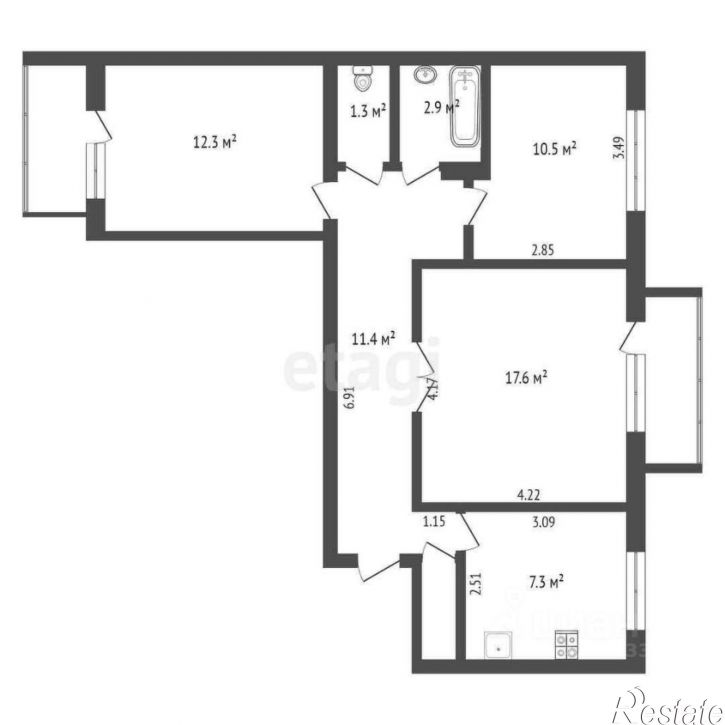 3-комн квартира проспект Ленина, 49,  д. 49