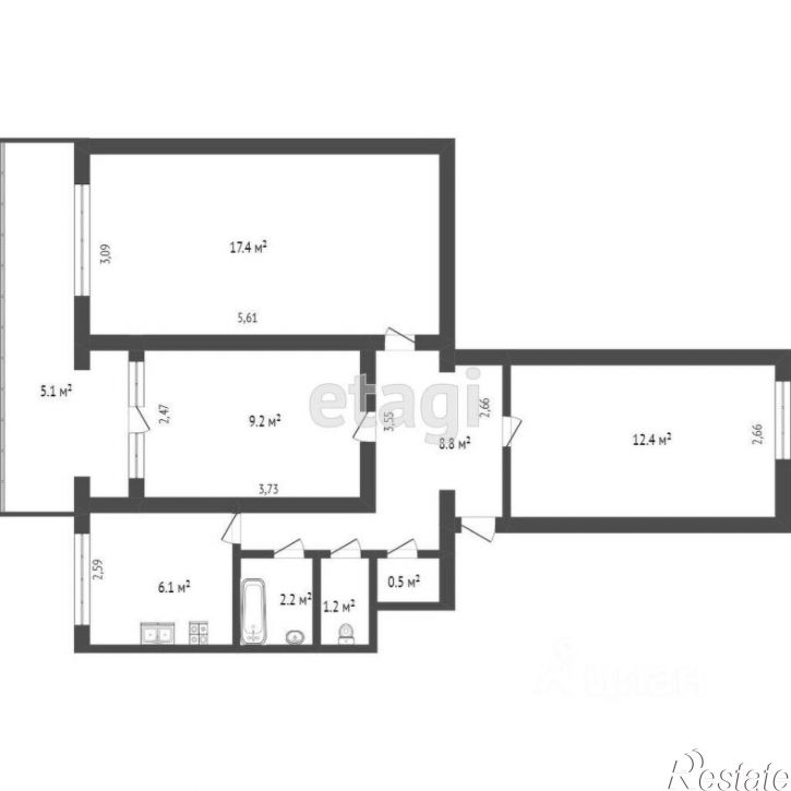 3-комн квартира улица 60 лет ВЛКСМ, 26,  д. 26