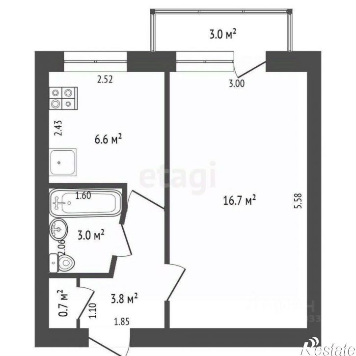 1-комн квартира улица 60-летия Октября, 22А,  д. 22А
