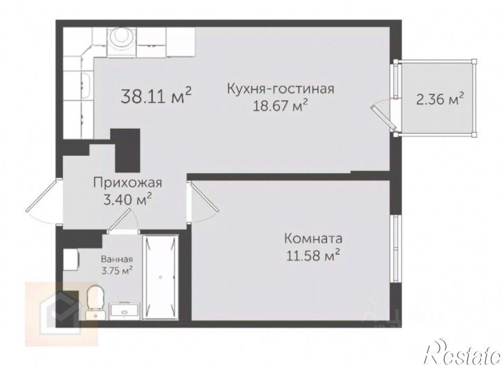 1-комн квартира улица 60 лет ВЛКСМ, 31 к5,  д. 31 к5