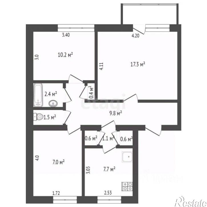 3-комн квартира Перекопская улица, 15А,  д. 15А