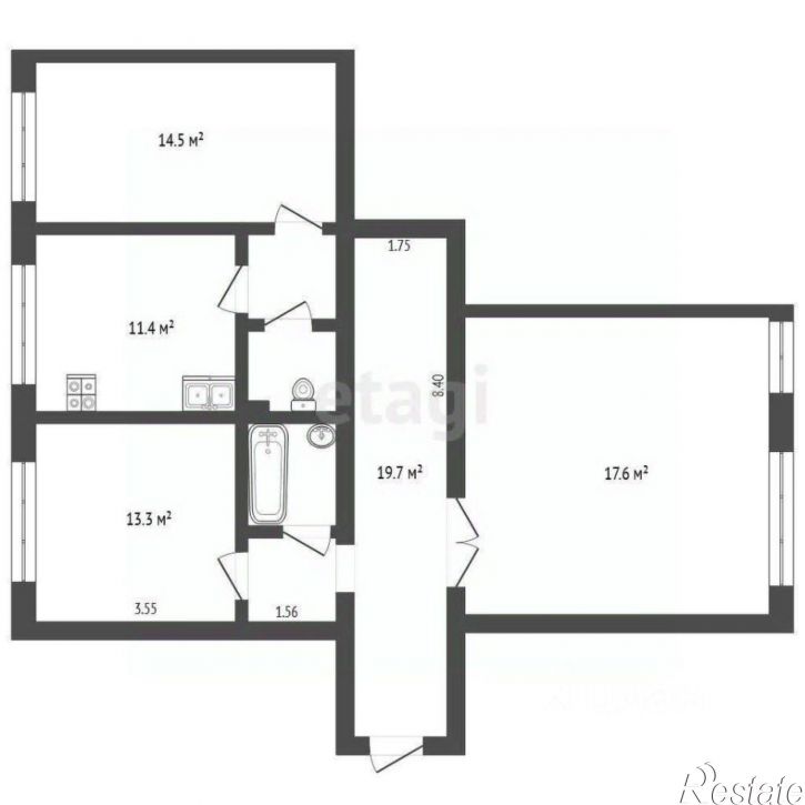 3-комн квартира ул Адмирала Кантура, 1,  д. 1