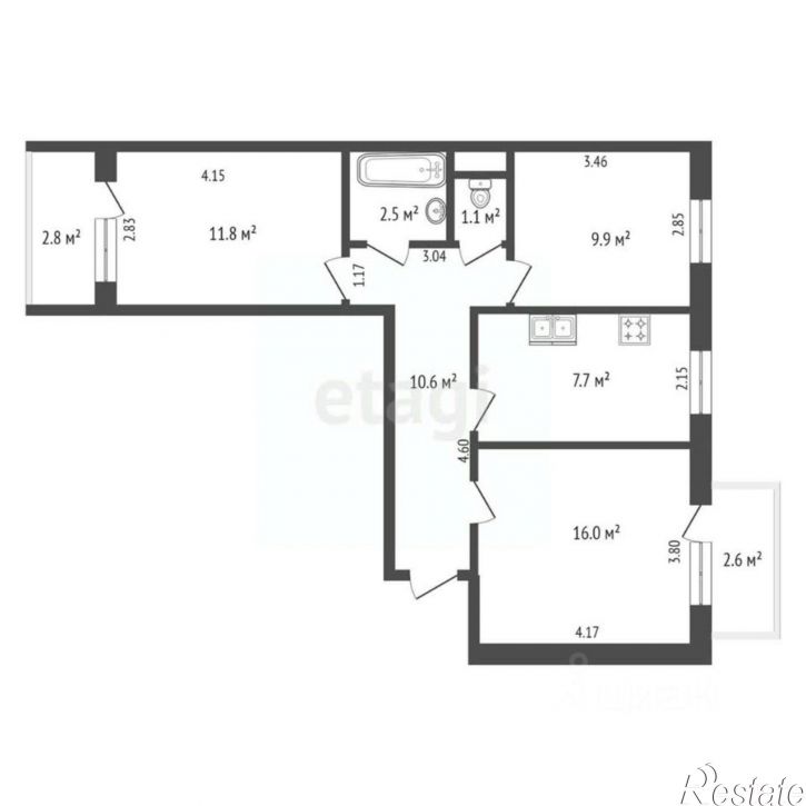 3-комн квартира ул Сырникова, 6,  д. 6