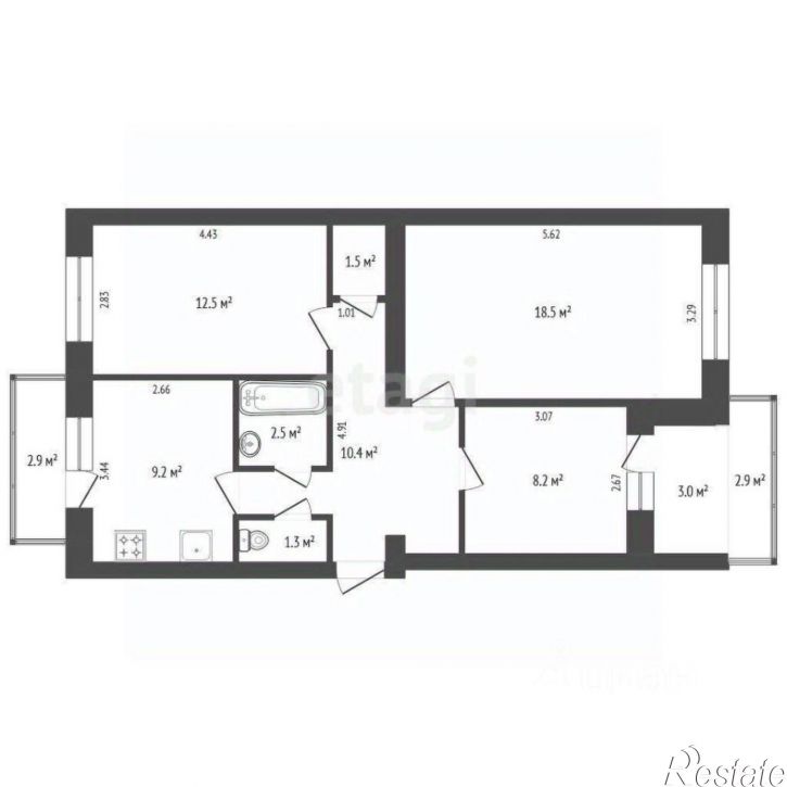 3-комн квартира ул Линейная, 3,  д. 3