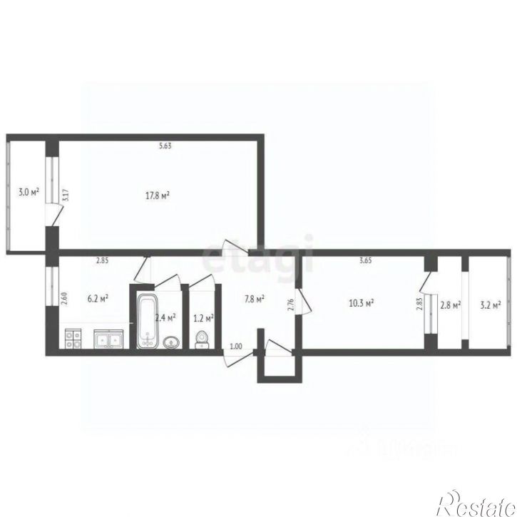 2-комн квартира улица 60 лет ВЛКСМ, 26,  д. 26