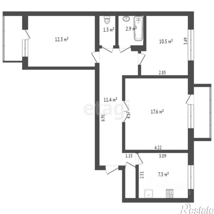 3-комн квартира проспект Ленина, 49,  д. 49