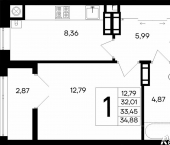 1-комн, 34 кв м, этаж 5/8 улица Согласия, 27