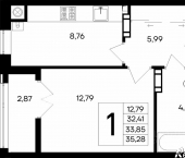 1-комн, 35 кв м, этаж 4/8 ул Согласия, 25