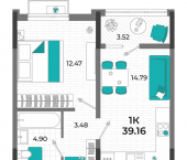 1-комн, 39 кв м, этаж 5/13 улица 60-летия СССР, 10