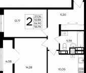 2-комн, 56 кв м, этаж 6/8 улица Согласия, 27