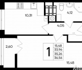 1-комн, 36 кв м, этаж 7/9 ул Согласия, 39