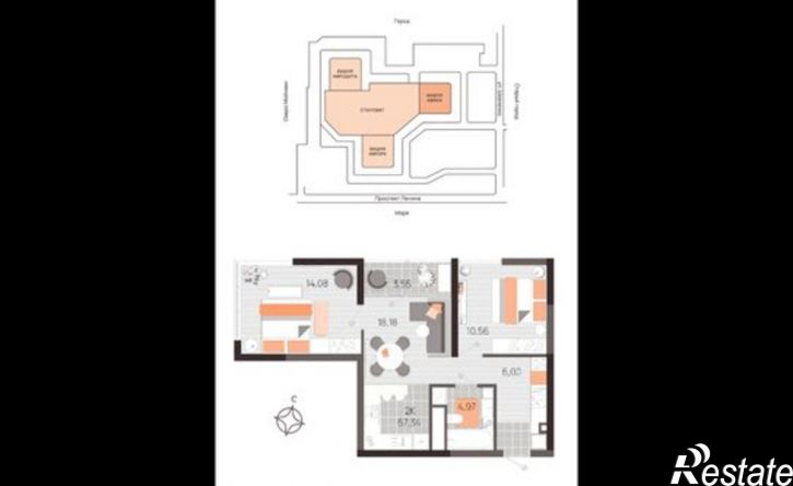 2-комн квартира в новом доме проспект Ленина, 60