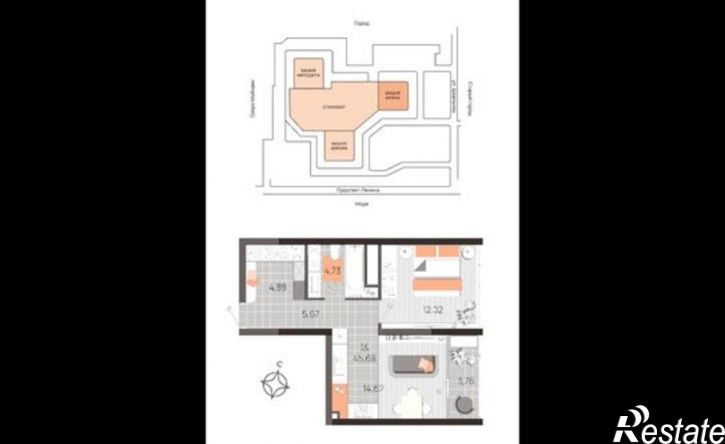 1-комн квартира в новом доме проспект Ленина, 60