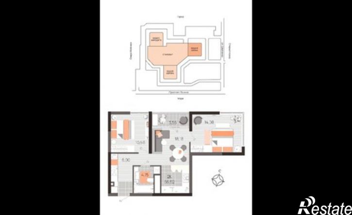 2-комн квартира в новом доме проспект Ленина, 60