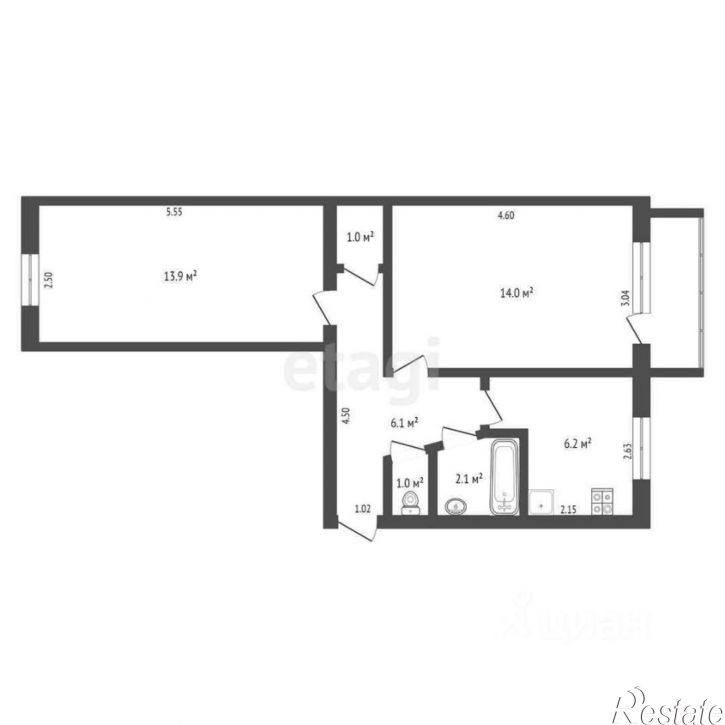 2-комн квартира улица Крупской, 54,  д. 54