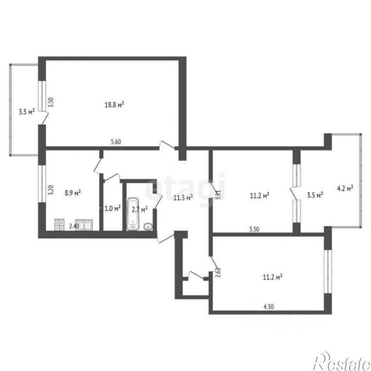 3-комн квартира ул Парковая, 2,  д. 2