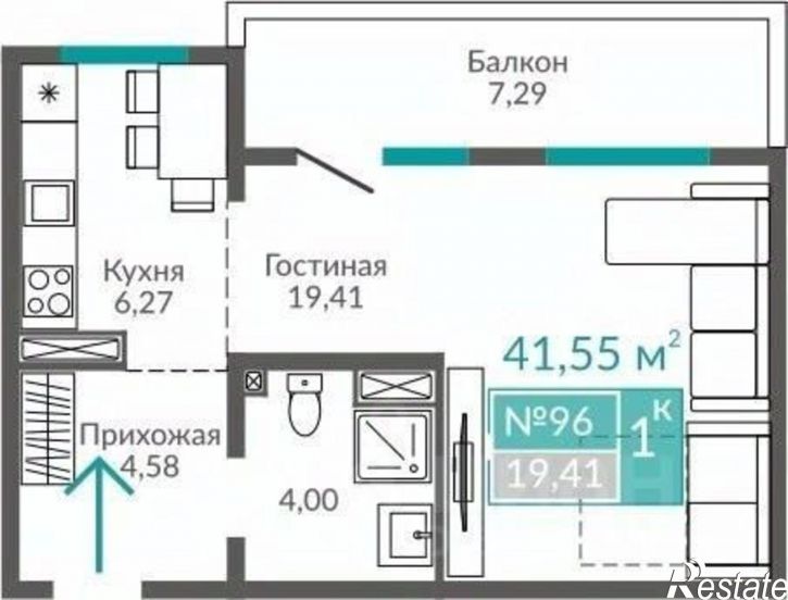 1-комн квартира в новом доме Симферопольская улица, 1