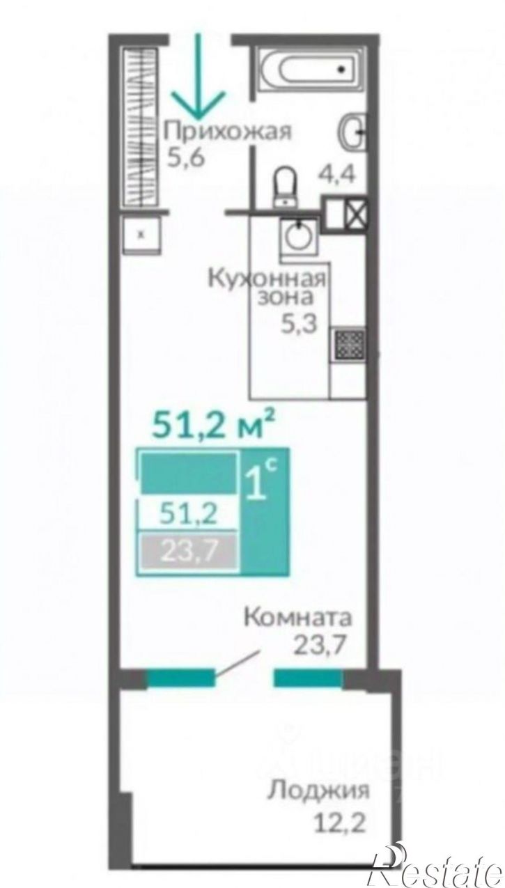 1-комн квартира ул Симферопольская, 2,  д. 2