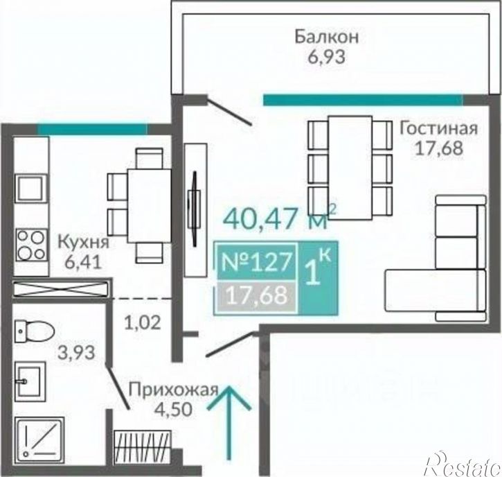 1-комн квартира в новом доме Симферопольская улица, 1