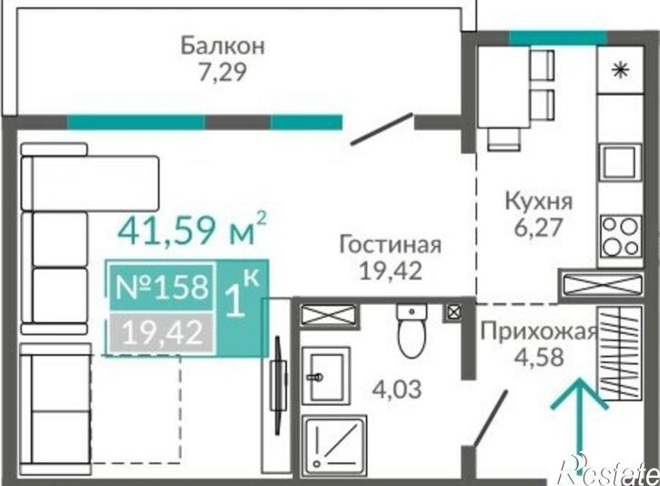 1-комн квартира ул Симферопольская, 2,  д. 2