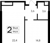 2-комн, 54 кв м, этаж 8/12 улица Кирова, 35