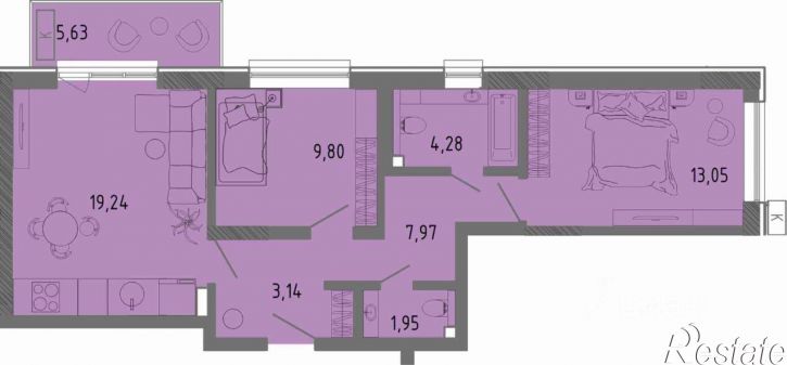 2-комн квартира в новом доме ул им.9-го Мая, 39,  д. 39