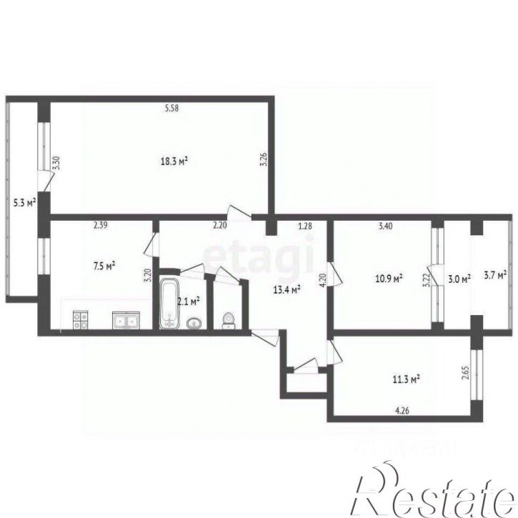3-комн квартира 2-й Гвардейской Армии улица, 30Б,  д. 30Б